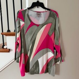 Chico's 4 Women's Top Abstract 3/4 Sleeve Round Neck NWT Size 20